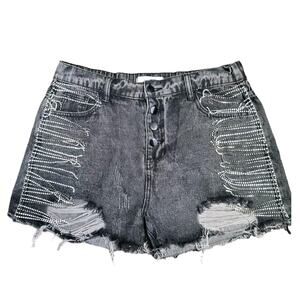 North End Black Denim Shorts Size Large Bling Fringe Embellished Festival